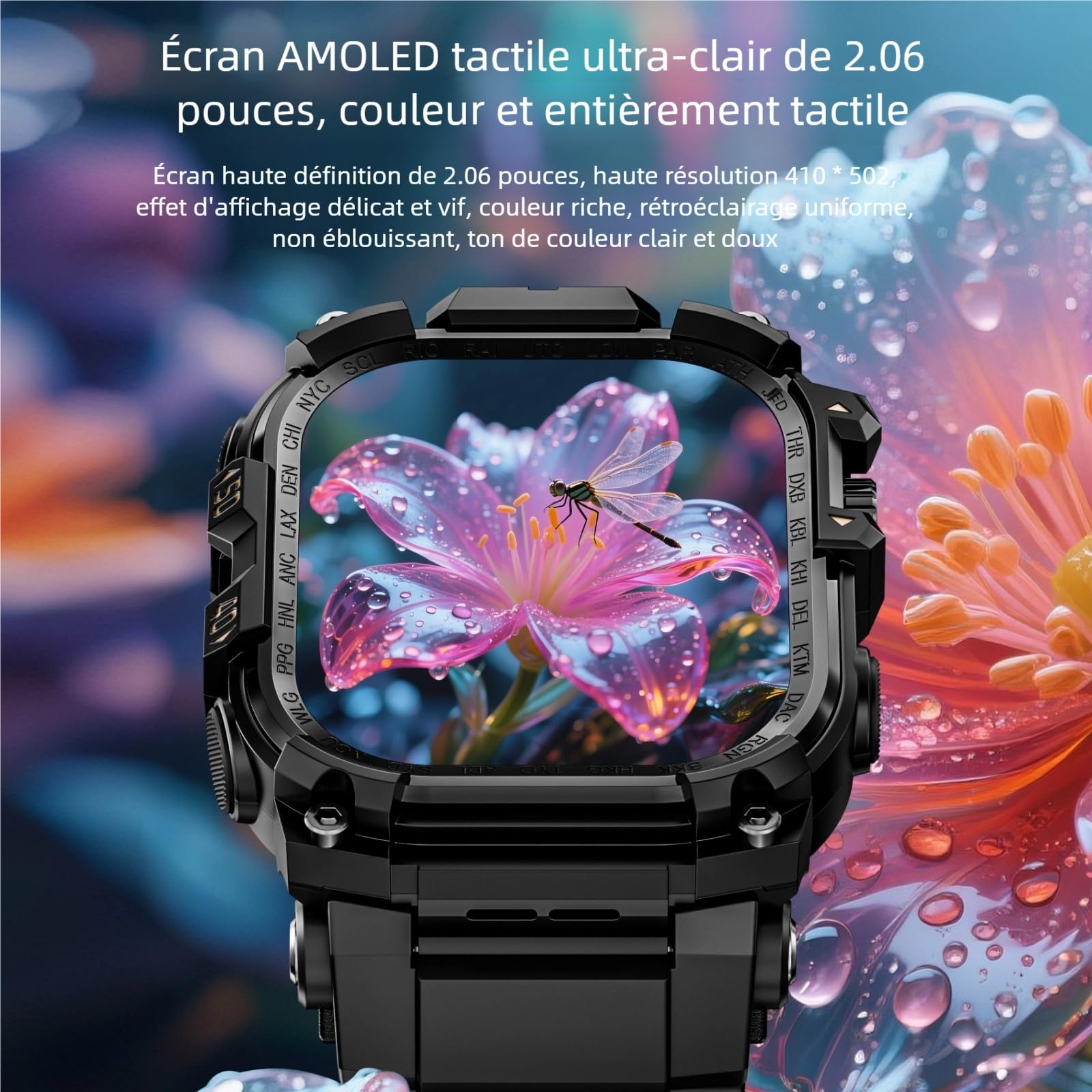 LOKMAT Montre intelligente 4G avec grand écran AMOLED 2,06", 3 Go + 32 Go, pour homme, militaire, robuste, sport, Android, montre connectée avec GPS, appareil photo rotatif, montre de fitness pour