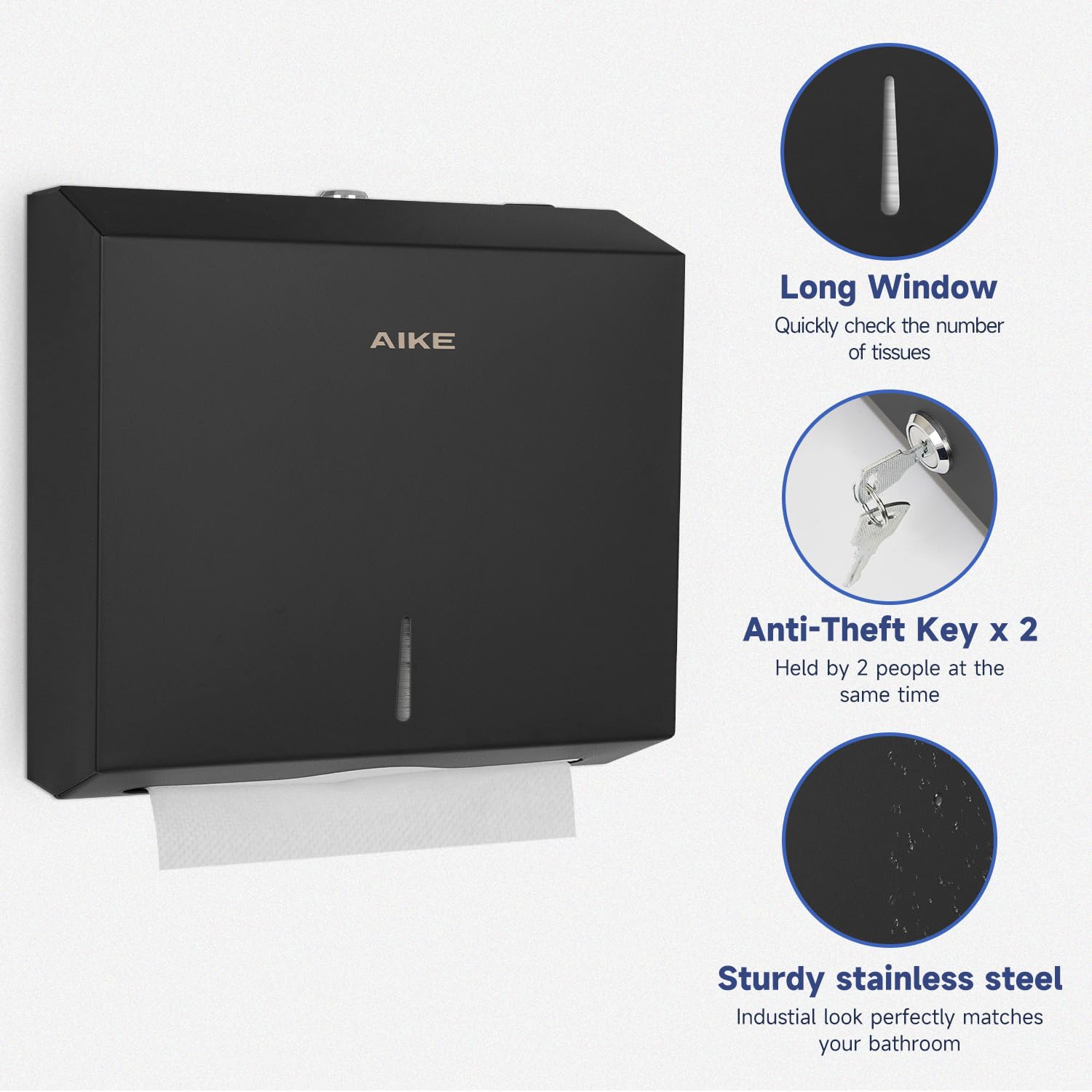 Dispenser Carta Asciugamani In Acciaio Inox AIKE - Montaggio A Parete, Per Carta Z-Fold E H2 - Foto 3