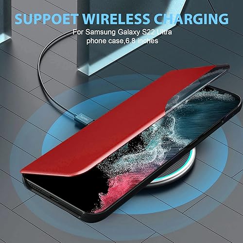 Miniatura 4 de Funda S22 Ultra Flip para Samsung Galaxy S22 Ultra 5G, Clear View Funda delgada de cuero para Samsung S22 Ultra Funda de teléfono con función atril