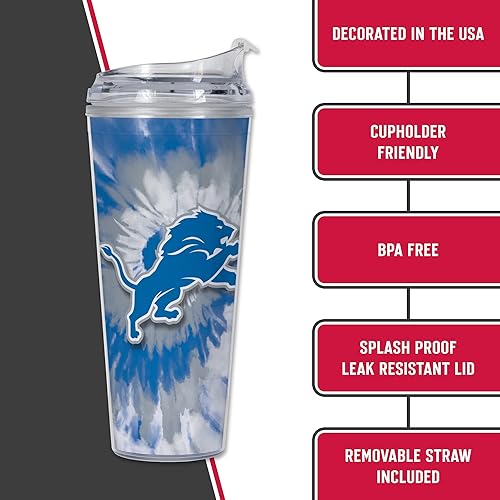 Miniatura 106 de Rico Industries NFL - Vaso de purpurina acrílica de 24 onzas con tapa con bisagras, vaso de doble pared con licencia oficial y popote Tie Dye