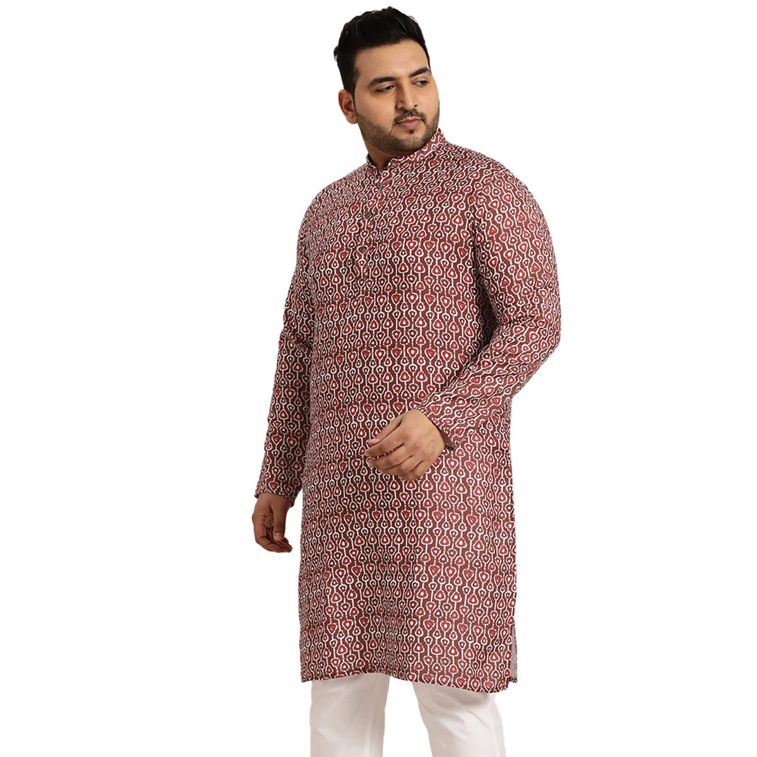 Sojanya Plus (Since 1958) Men's Cotton Brown And Pink Printed Only Long Kurta