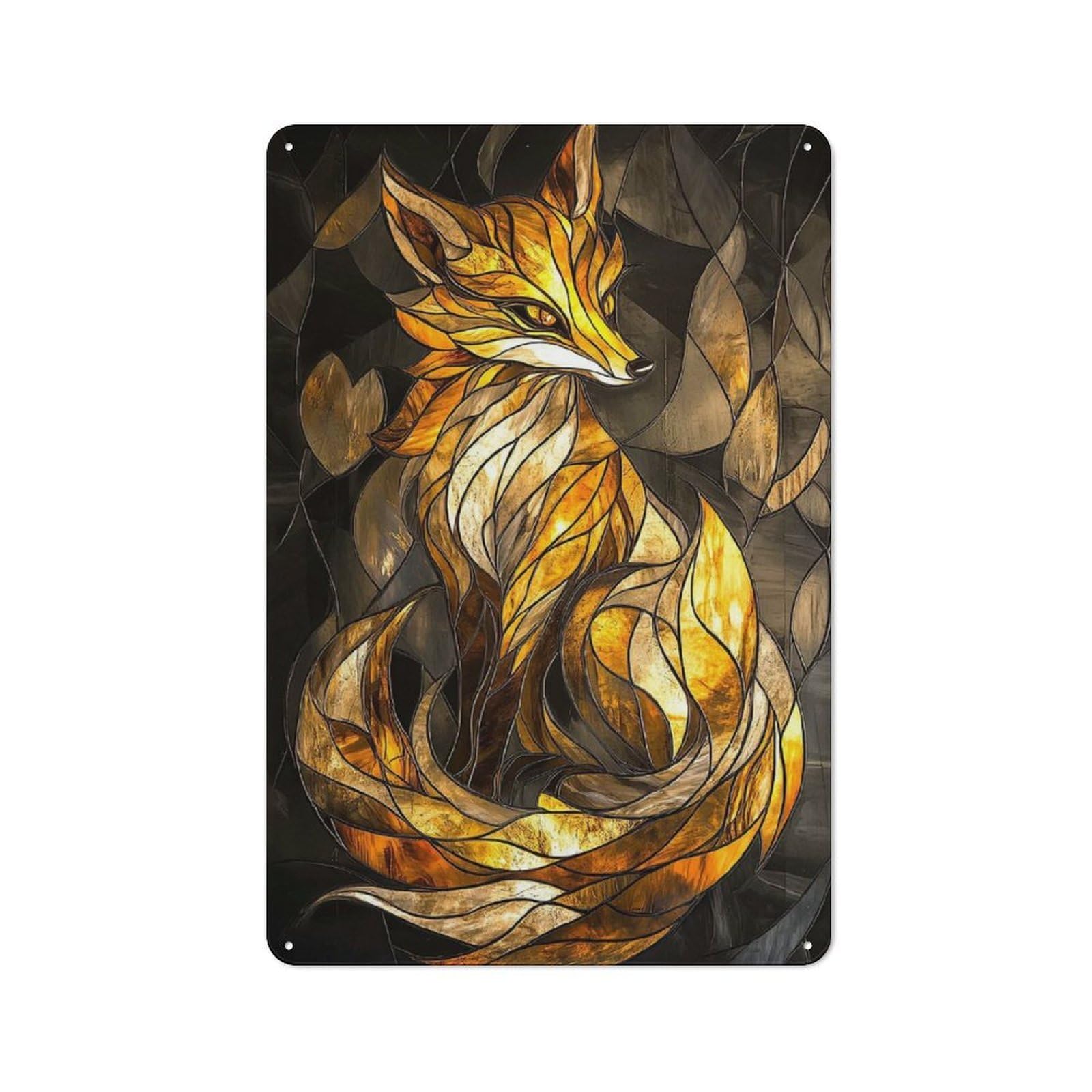 Junmoney Stained Glass Fox Retro Metal Sign 30X20cm For Garage Wall, For Home Interiors And Metal Sign Collectors