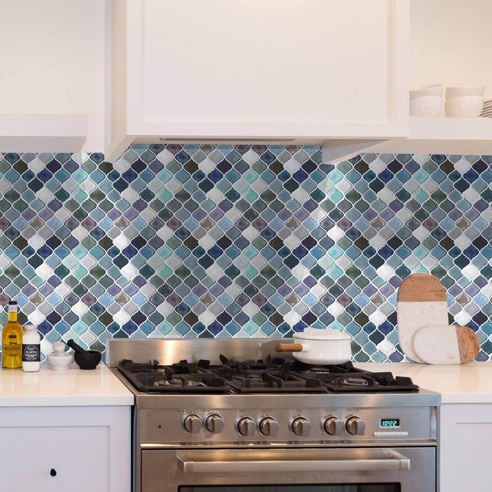 Teal Arabesque Peel and Stick Tile Backsplash for Kitchen Bathroom