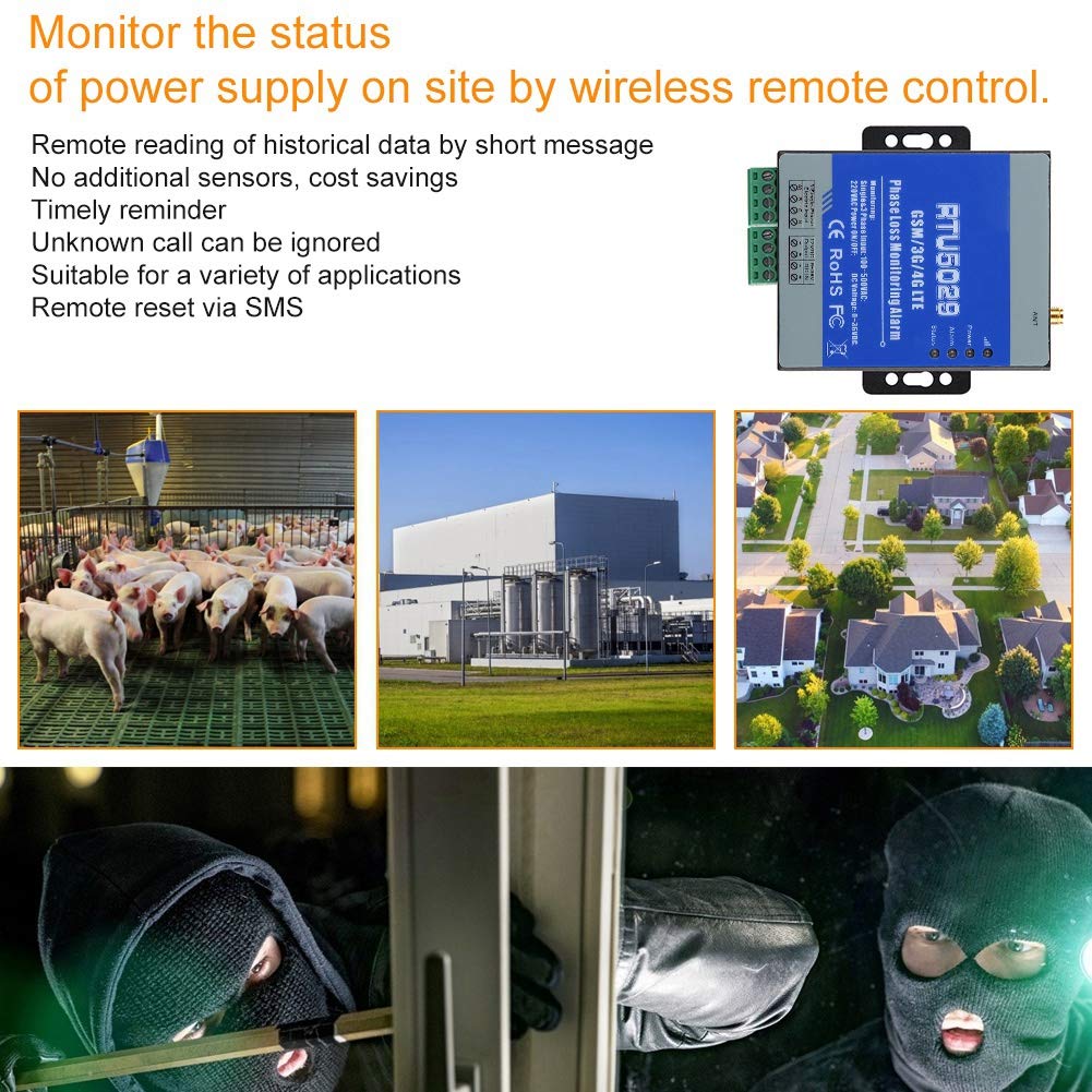 Alarme GSM RTU5029 Alarme de Perte de Phase 3 Surveillance de l'état de la Panne d'alimentation Contrôleur Récupérer Le réseau d'alarme Via GSM Surveillance à Distance(EU)