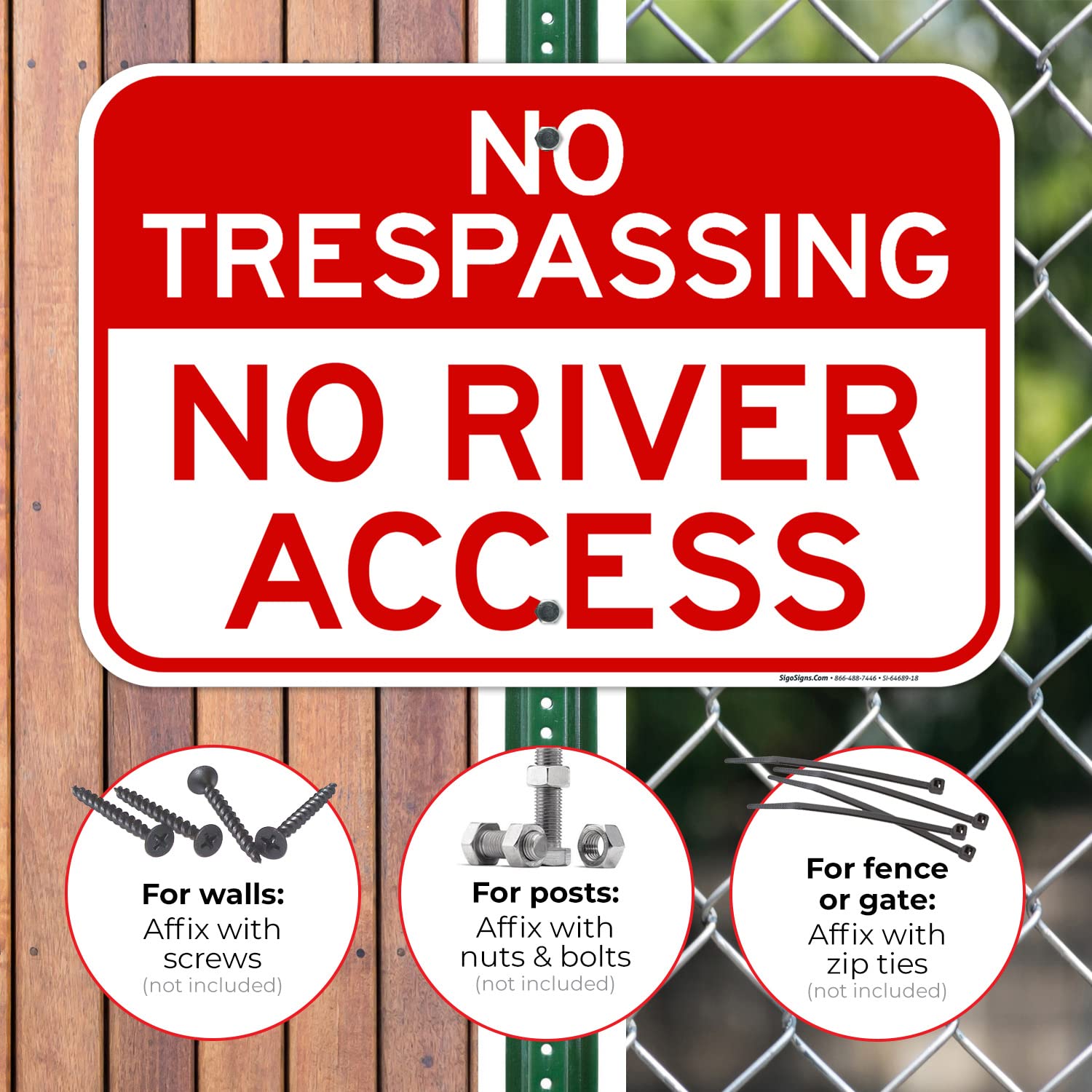 No River Access Sign, 12x18 Inches, Rust Free .063 Aluminum, Fade Resistant, Made in USA