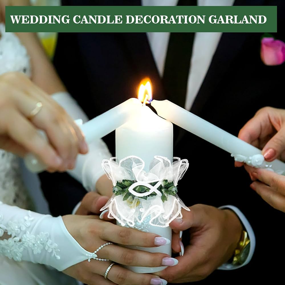 2 Jupe De Bougie Baptême/Mariage - Motif Feuilles Et Poisson - Anti-Gouttes En Organza