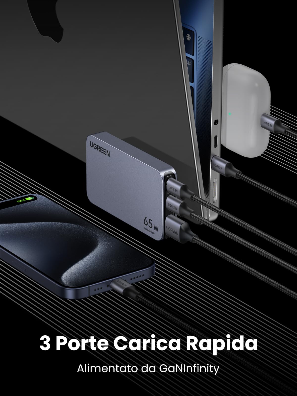 UGREEN Nexode PRO Caricatore Ultra Sottile 65W, Adattatore Caricabatteria da Viaggio Universale Compatibile con Galaxy S25/ S24, MacBook, iPad, iPhone 17 Pro Max Air/Serie 16-12, Steam Deck