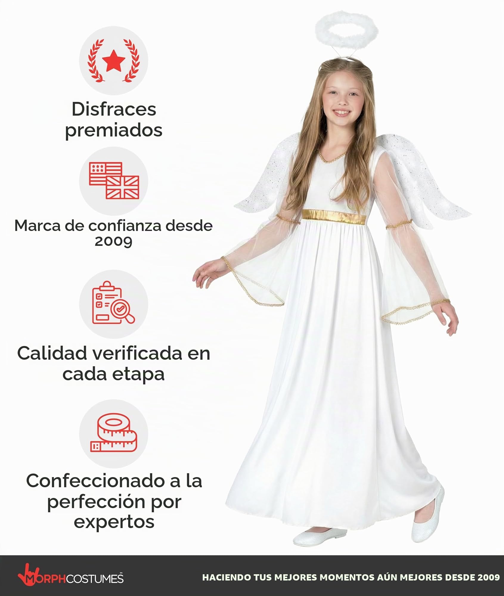 Morph Disfraz Angel Niña, Disfraz Angelito Halloween Niña