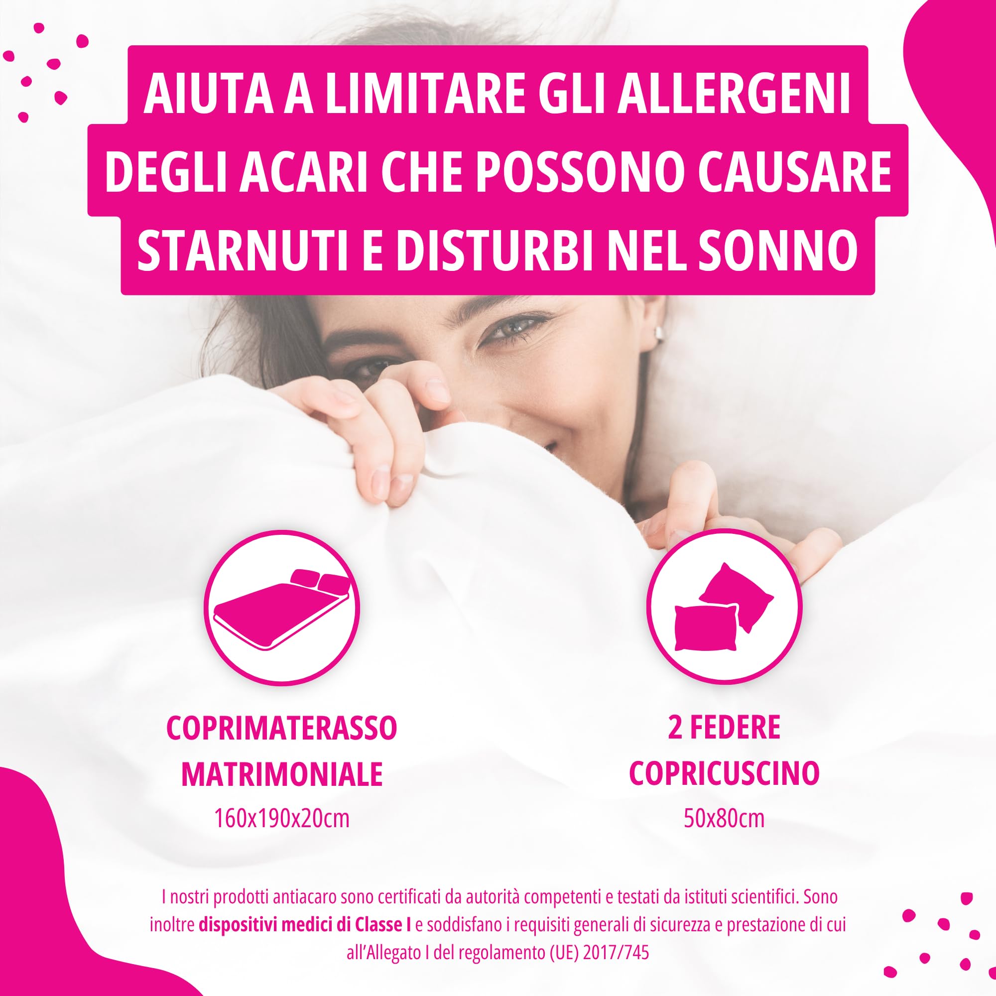 Allergosystem Queen, Poliéster, Bianco, 160x190x20cm
