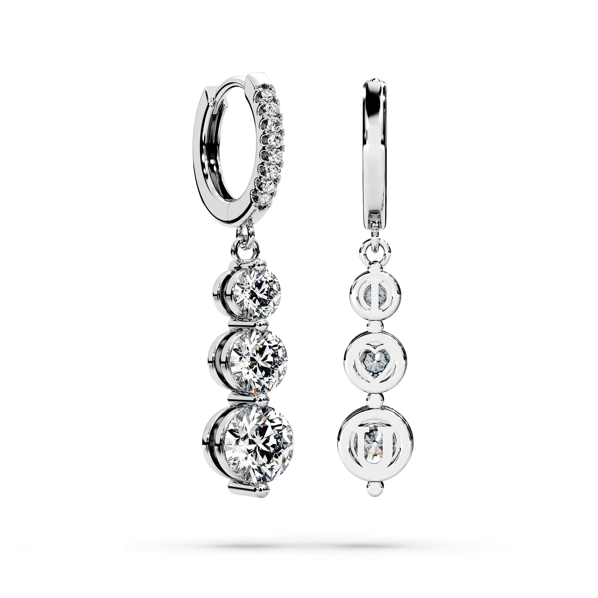 Moissanite Three-stone Diamond Drop Earrings for Women S925 Rodium Vermeil Sterling Silver Trilogy Dangle for Wife Girlfriend Mom