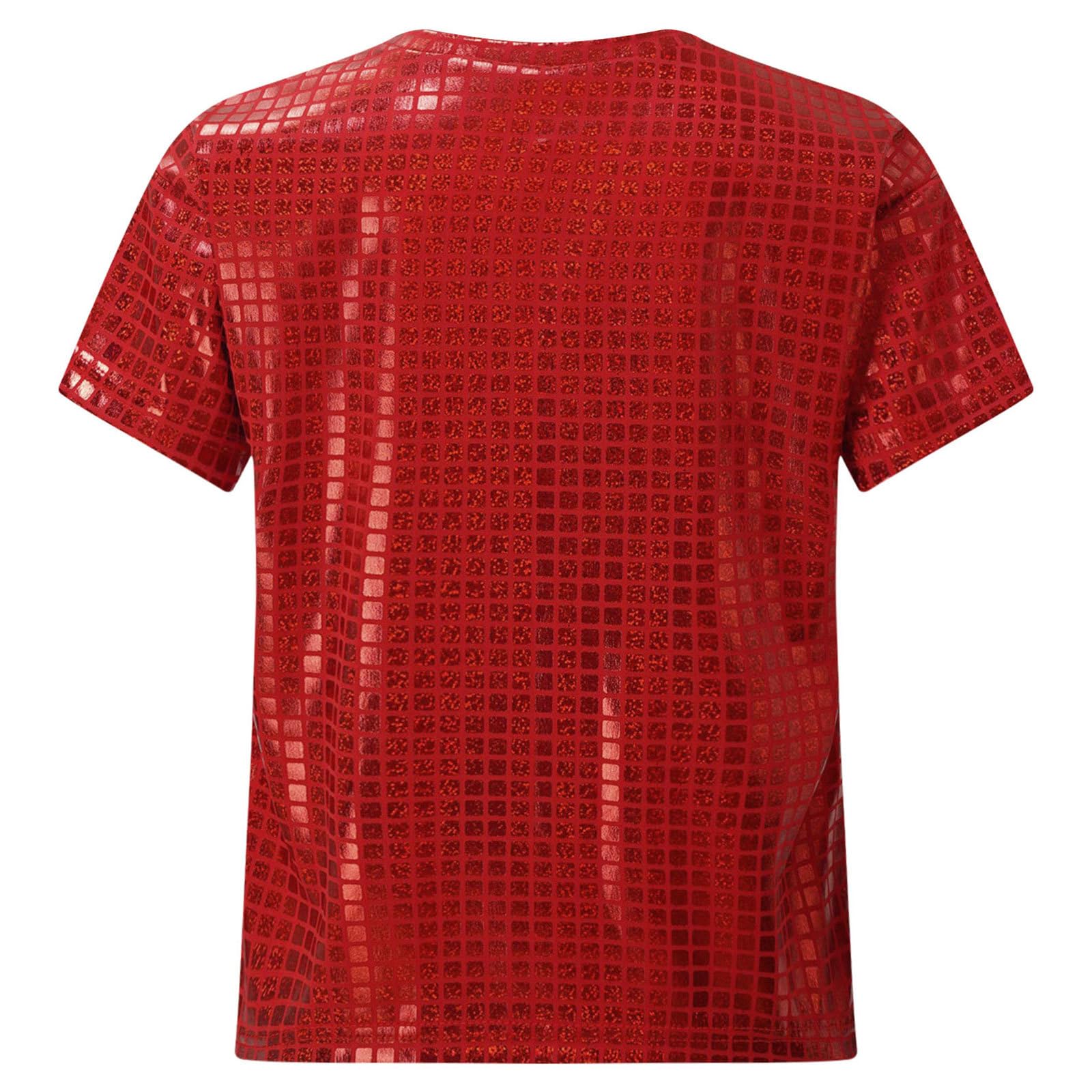 JanJean Big Kids Girls Shiny Metallic Sleeveless Jazz Hip Hop Dance Tops Loose Sparkle T-Shirt Club Party Dress Up Red 15-16 Years