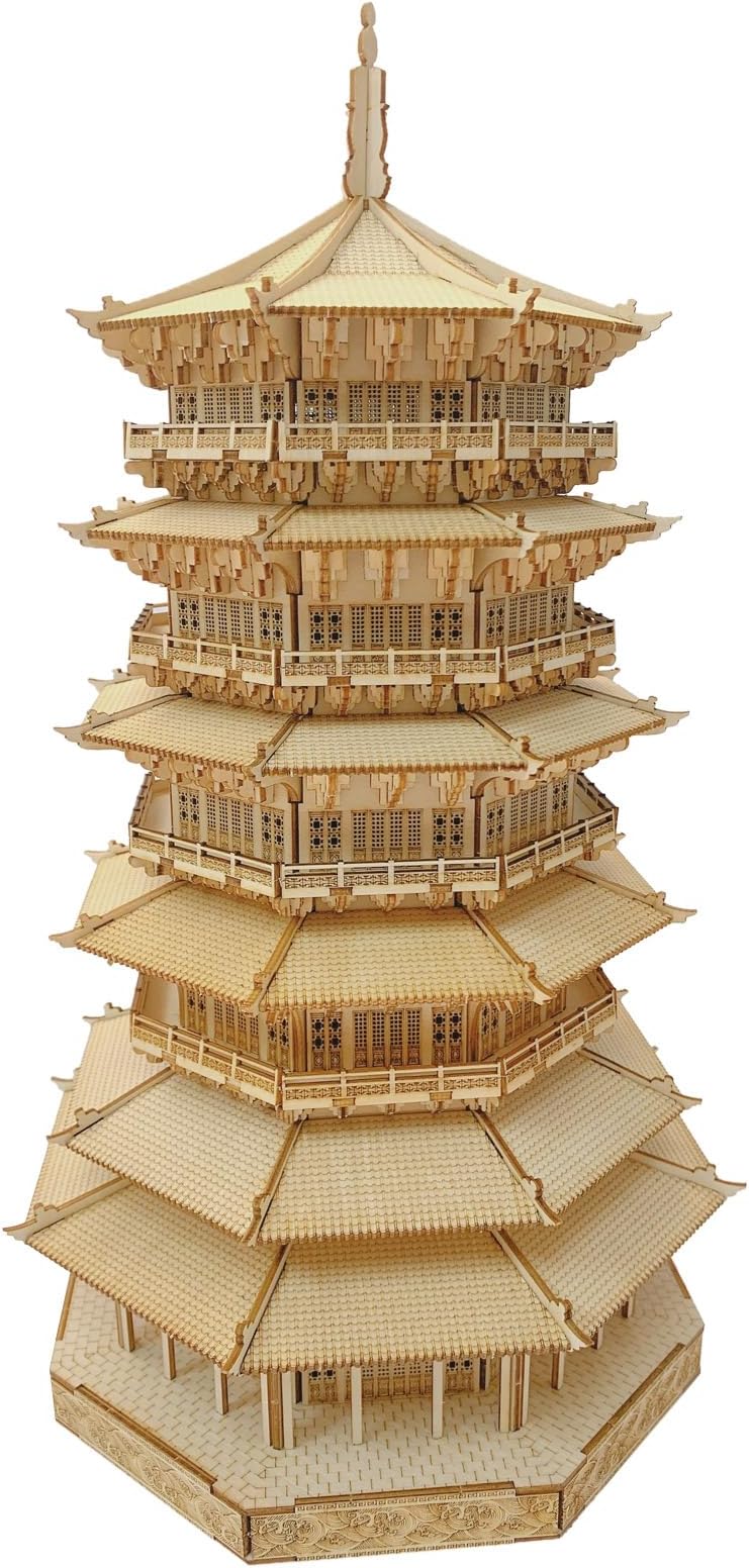 3D Puzzle for Adults Wooden Pagoda Wooden Model Kit DlY Building Kits for Adults to Build Craft for Teens, Gift for Adults & Teen Boys Girls, Age 14+(Five-Storied Pagoda 1287 Pieces)