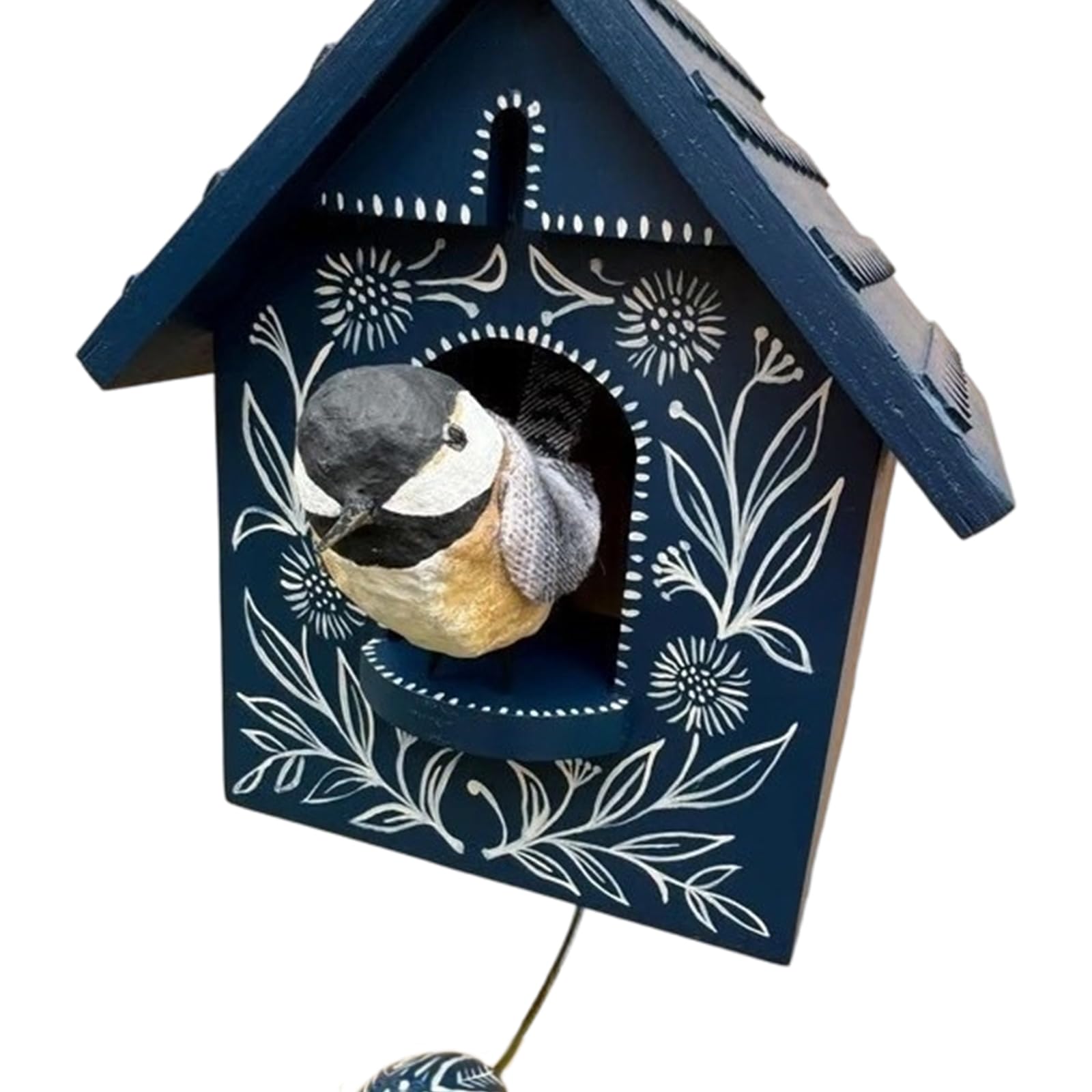 Dynamic Handcrafted Wooden Birdhouse Wall Art Decors with Gentle Kinetics Motion Moving Bird Creating Calming Shadows Unique Kinetics Art Wall Decors with Colorful Wooden Birdhouse and Moving Bird