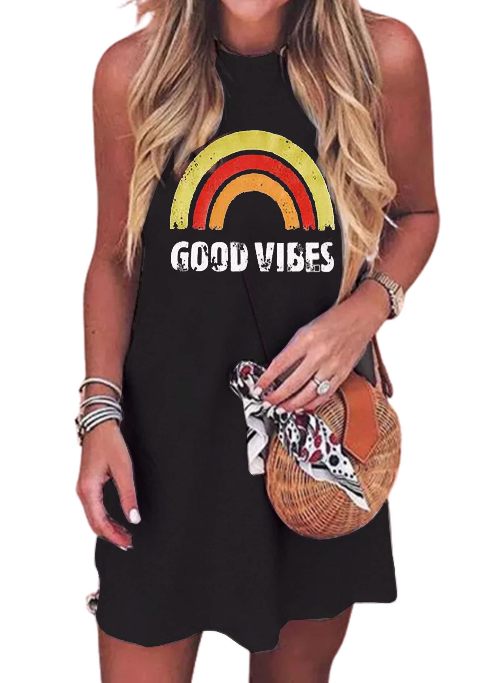 Sun Salt Sand Coconut Tree Mini Dress Women Summer Sleeveless Vacation Tank Dress Beach Praty Shirts Dress