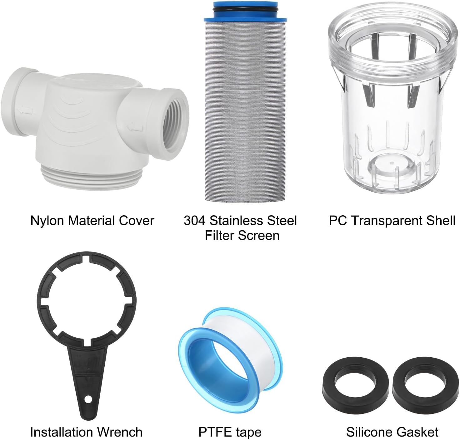 M METERXITY Water Pump Strainer with 250 Mesh Stainless Steel Filter Screen, 3/4" Inch Female NPT in-line Strainer for Garden Hose Outdoor RV Water Tank Pressure Washer [White]