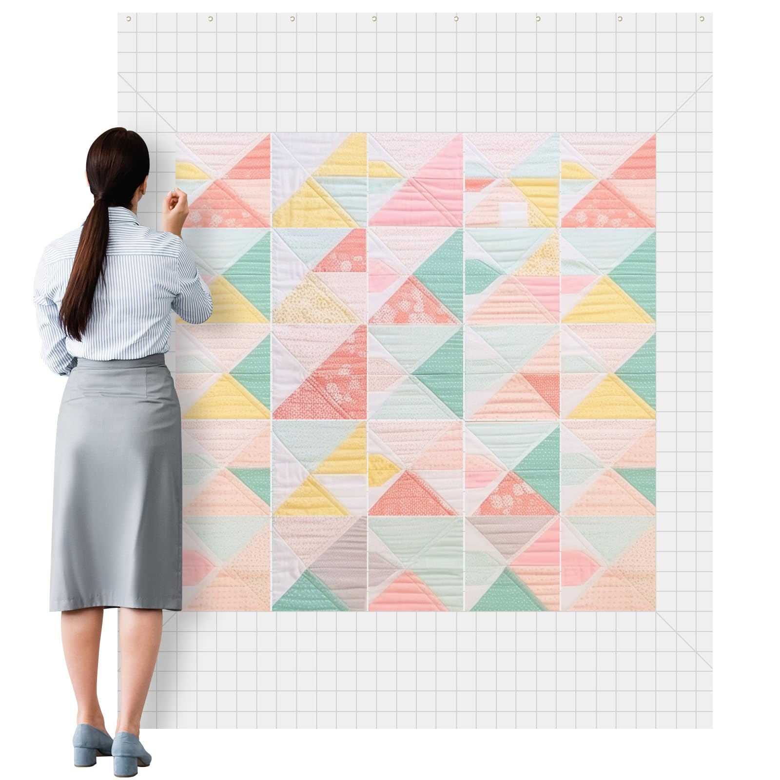 Buryeah 1 Pcs Quilt Design Wall, White, 72 x 60 Inches, 2 in Grid Lines