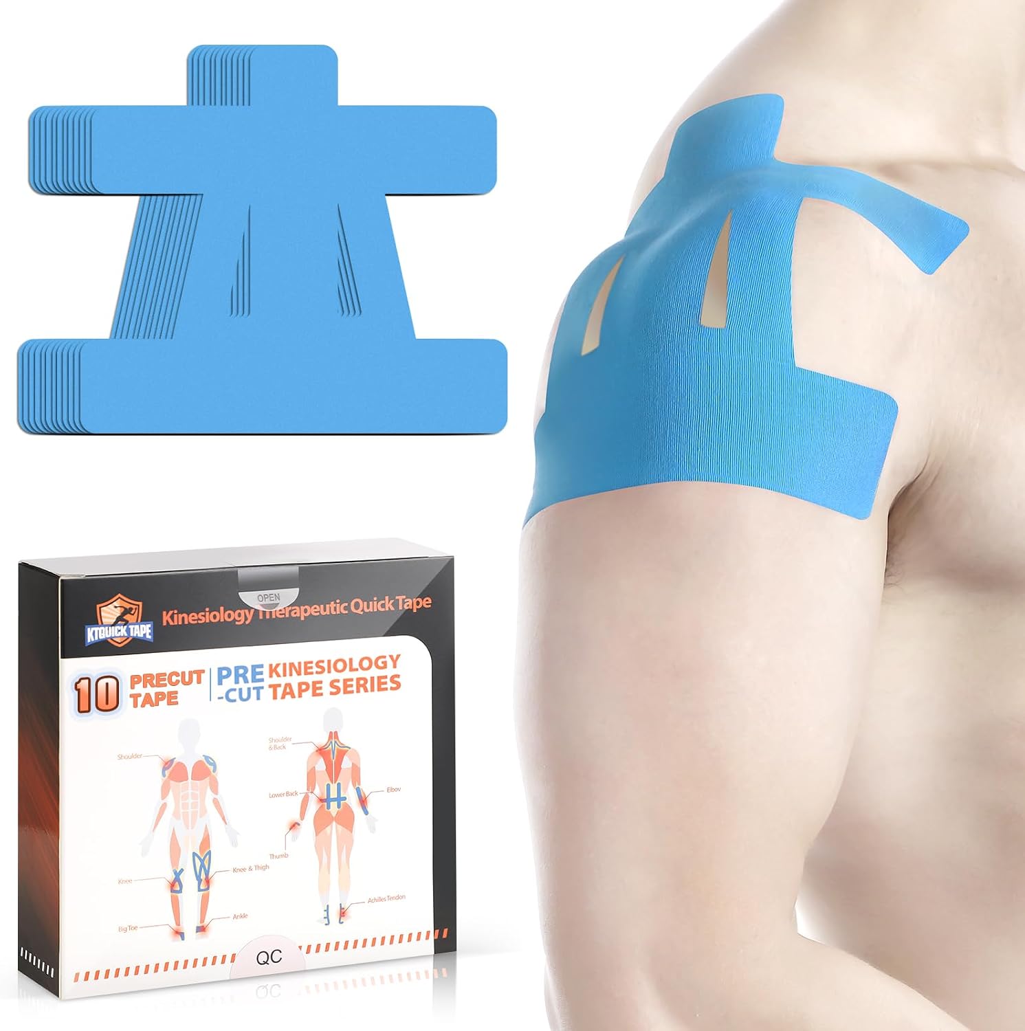 Kinesiotapes Vorgeschnitten f r Schultern KTQUICK 10 Streifen Kinesiologie Tape Schulter Hautfreundlich Mit Perfektem Tragekomfort Wasserfestes&Elastisches Muskel Tape f r Schulter- Blau