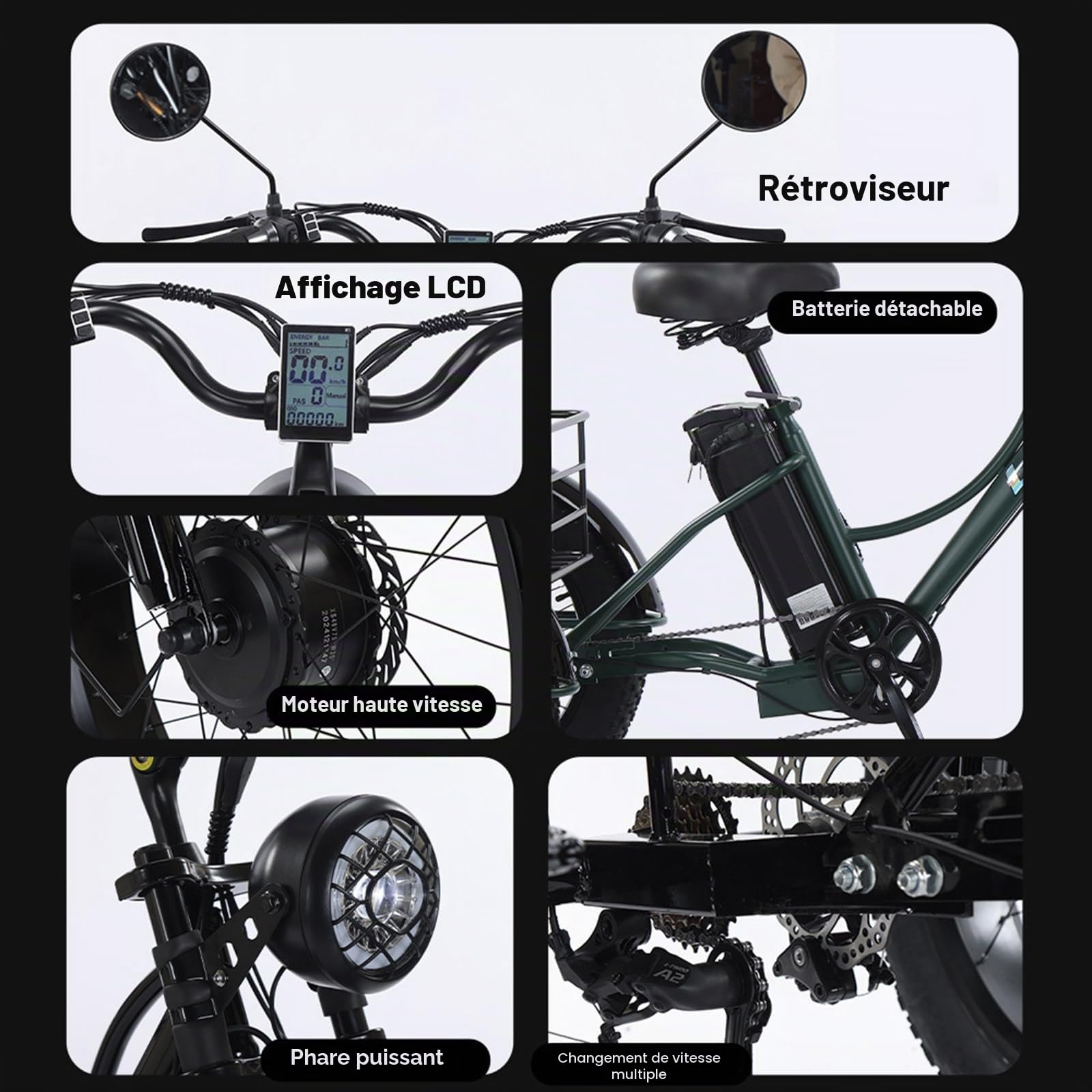 Tricycle électrique 7 Vitesses Pour Adultes, Pneus Larges 24'' X 4.0, Batterie 48 V 18 Ah, Grand Panier De Rangement, écran Lcd, Idéal Pour Les Trajets Quotidiens,Le Shopping Et Les Loisirs Black