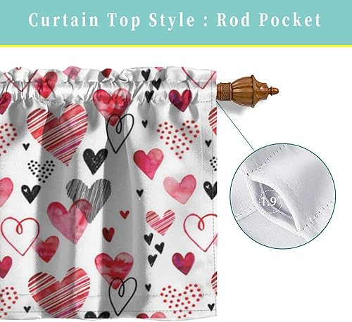 Miniatura 4 de Cortina de cenefa temática de garabatos de San Valentín cenefa de ventana de cocina con patrón de corazón para sala de estar dormitorio decoración