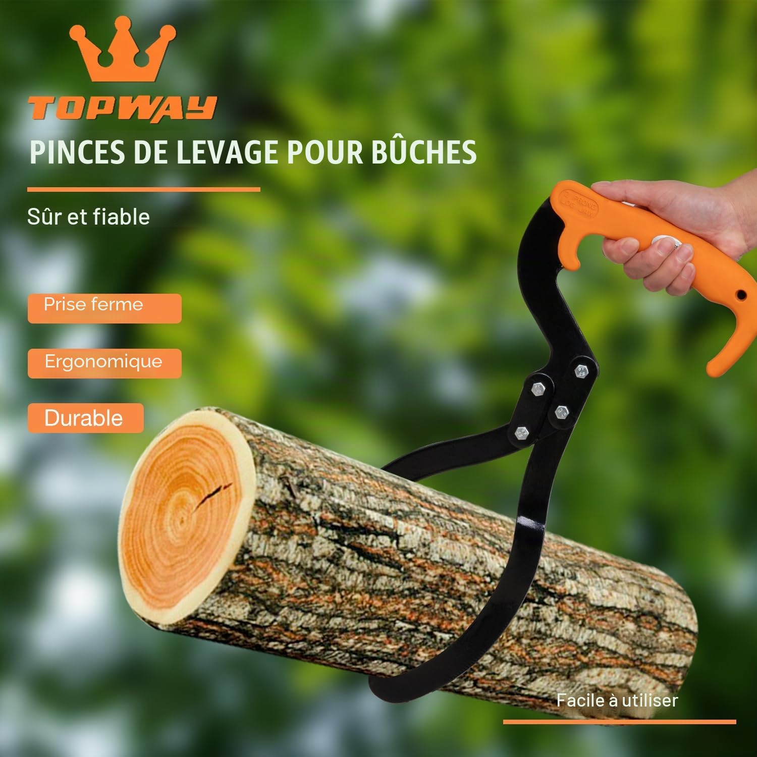 TOPWAY Pince à Bûches de 300 mm, Pinces de Levage de Grumes, Acier au Carbone, Manche en TPR, Outil Forestier pour Tirer, Soulever et Déplacer des Morceaux de Bois 331231