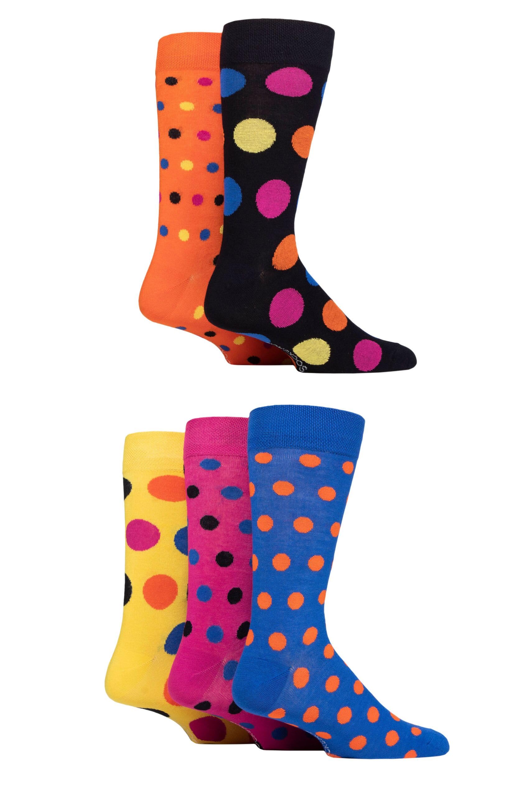 Sockshop Men's Polka Dot Multi Bright Patterned Bright Colourful Natural Bamboo Socks Various Designs For Everyday Wear Size 7-11 Pack Of 5 7-11