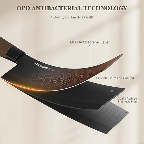 Miniatura 5 de Astercook Juego de cuchillos de cocina negros de 6 piezas, juego de bloques de cuchillos de acero inoxidable antiadherentes, antioxidante, apto para