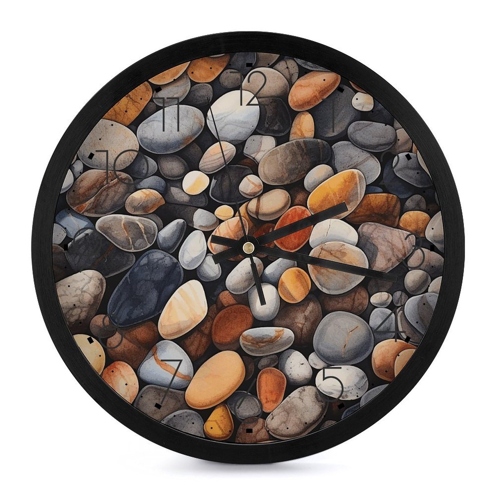 Horloge murale ronde 25,4 cm esthétique pierres et galets pour une décoration épurée