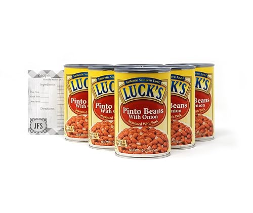 Lucks, frijoles pintos con cebolla, latas de 6 a 15 onzas llenas de proteína vegetal con tarjeta de recetas JFS