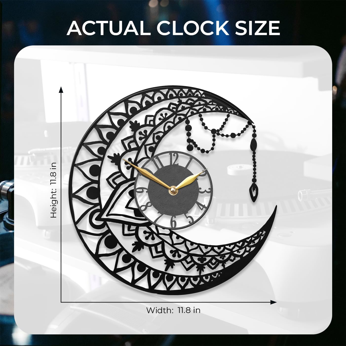 Moon Wall Clock, 12 Inch Vinyl Record, Phases of The Moon Wall Art, Lunar Phases Decor, Moon Cycle Gift Idea, Black