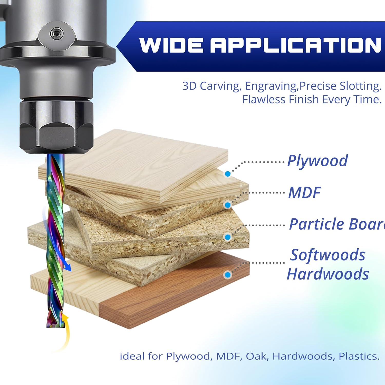 Compression CNC Router Bits with DLC Coating, 1/8 inch Shank 2 Flutes Spiral End Mill Wood Cutters Up & Down Cut Solid Carbide Endmills Milling Cutter for Wood PVC Engraving (Pack of 10)