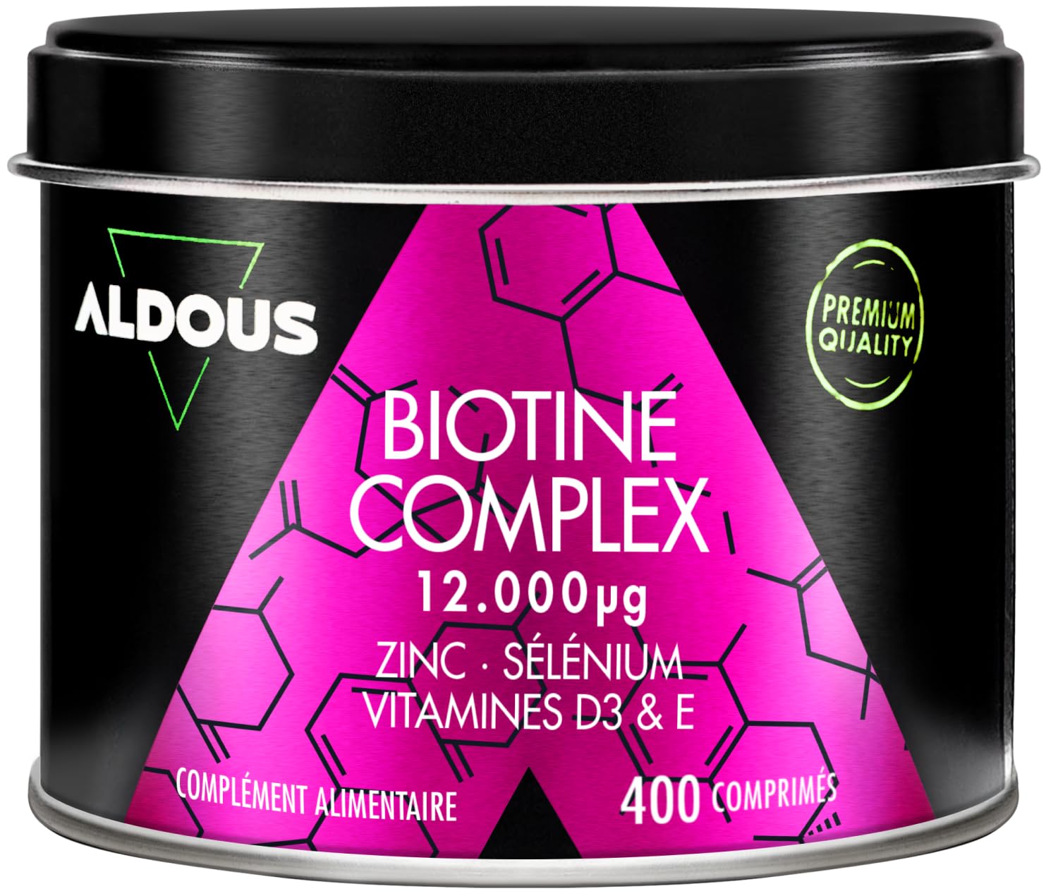 Biotine 12 000 mcg - 400 Comprimés - Zinc, Sélénium, Vitamine D3 et Vitamine E - Biotine Cheveux, Peau et Ongles - Biotine Cheveux Pousse Rapide - Complément Alimentaire Pousse Cheveux - ALDOUS