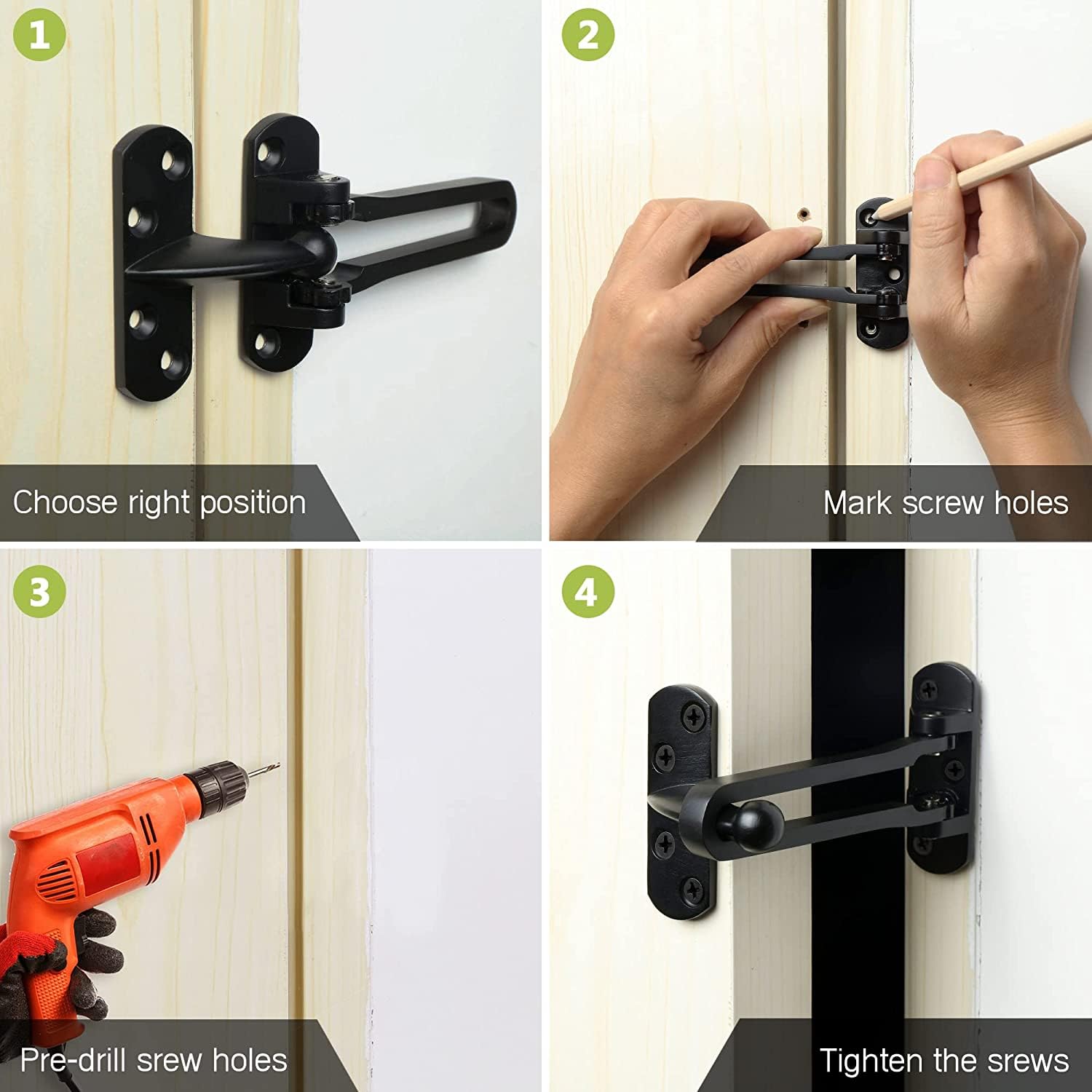 Porta Catena Serratura per Porta Anteriore, Serratura di Sicurezza Domestica, Acciaio Inox Swing Bar Porta Guard Serratura, Sicurezza Porta Scorrevole Bolt Catena Serratura (Nero)