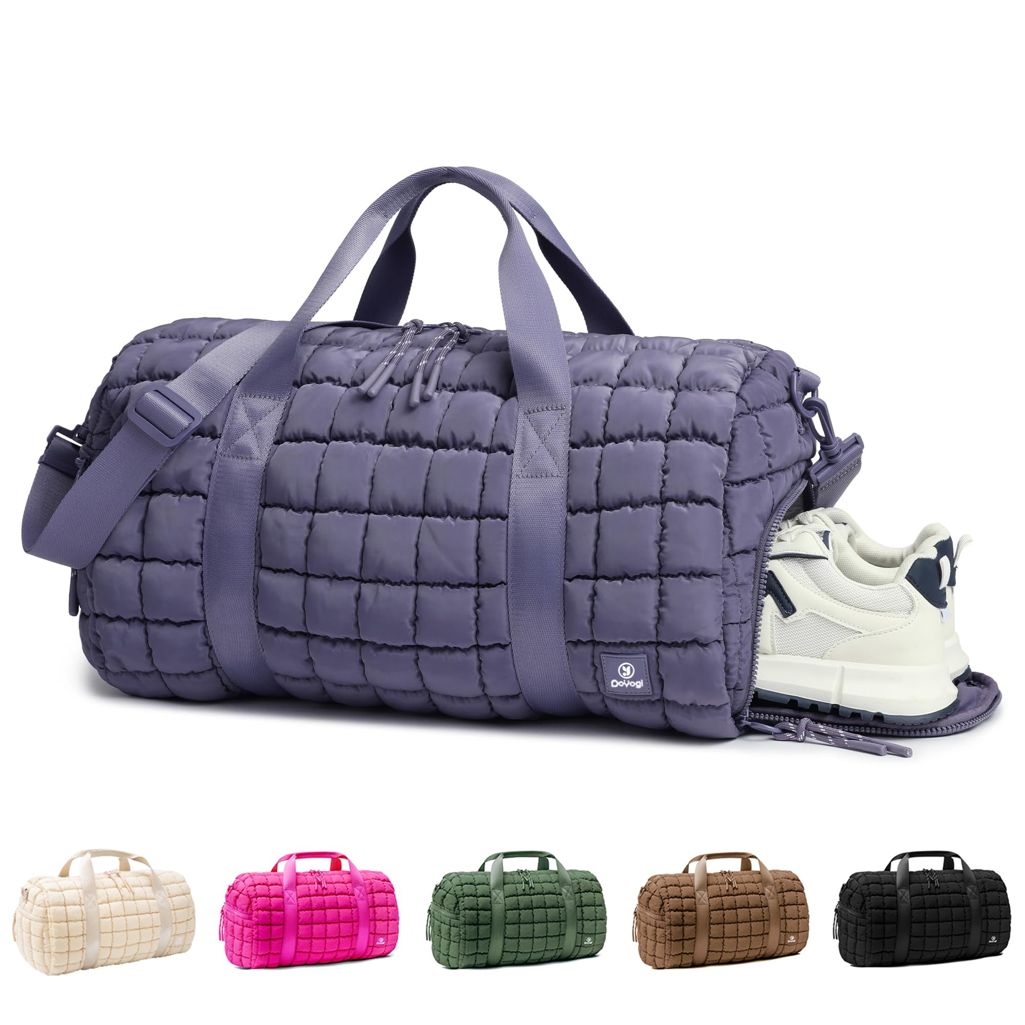 DOYOGI Quilted Gym Bag for Women,Duffle Bag for Travel with Wet Pocket,Carry on Weekender Bags for Women,Travel Bag with Shoe Compartment(Purple)