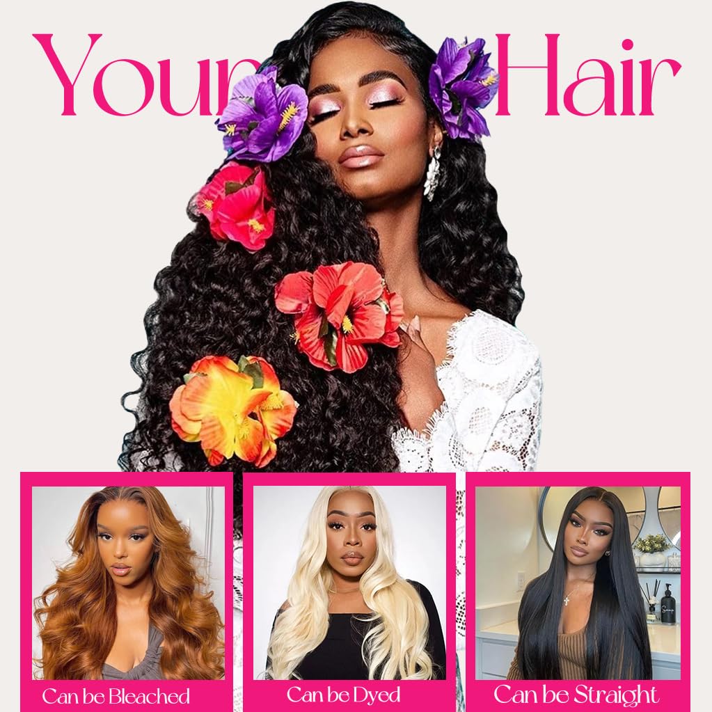 Human Hair Bundles Deep Wave 4 Bundles (16 18 20 22 inches) 12A Grade Brazilian Virgin 100% Unprocessed Human Hair Deep Wavy Bundles Natural Black Wet Hair Extensions