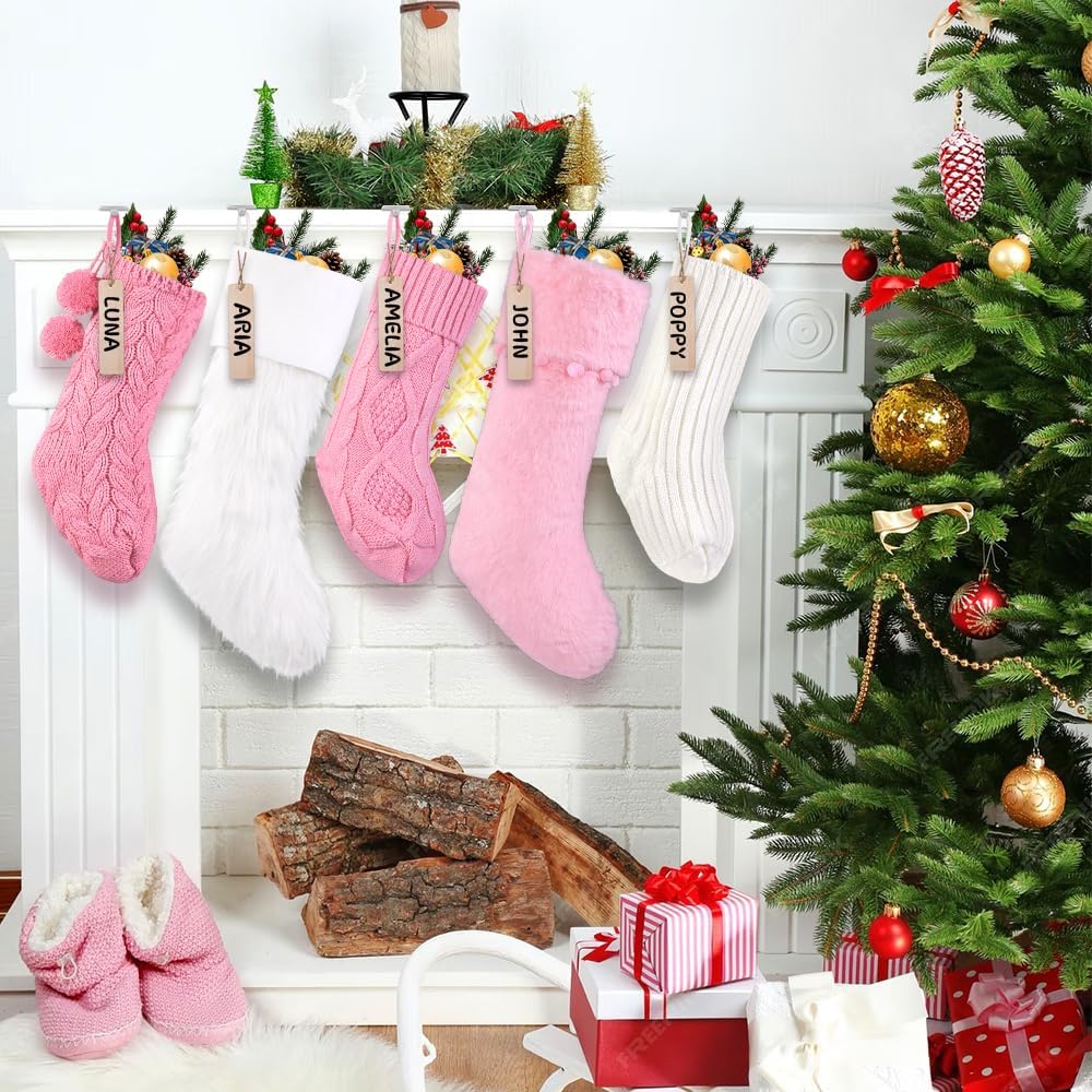 5 Packs Christmas Knitted Hanging Stockings,Xmas Large Farmhouse Rustic Neutral Cable Knit Personal Stockings Decorations for Christmas Tree Fireplace Family Holiday Party Decor(18in 15in) - Image 4
