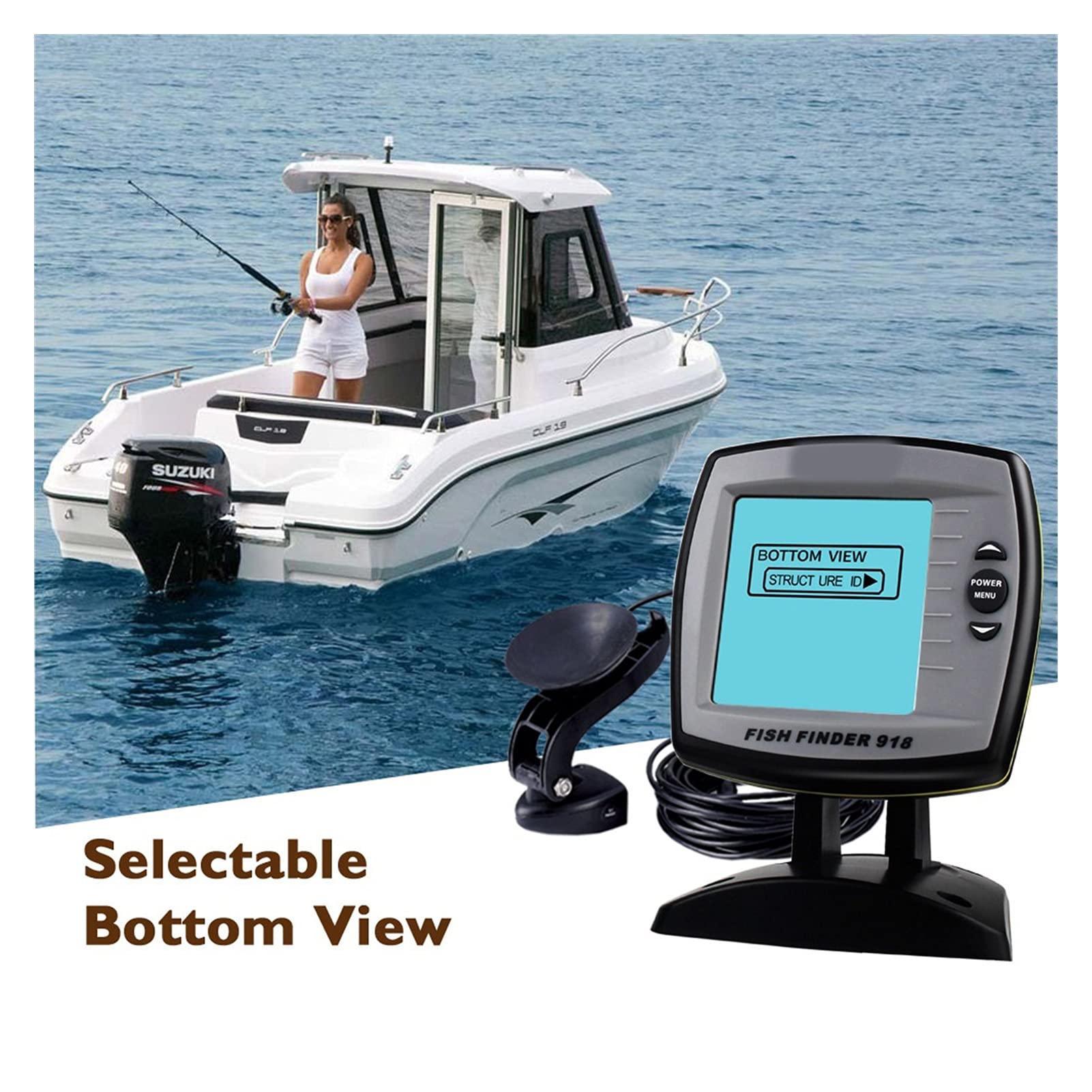 Fiseur de pêche Capteur de transducteur câblé Fishfinder 45 degrés Echo LCD Détecteur de Poisson de pêche de la localisation de Poisson,Rechargeable Longue DuréE
