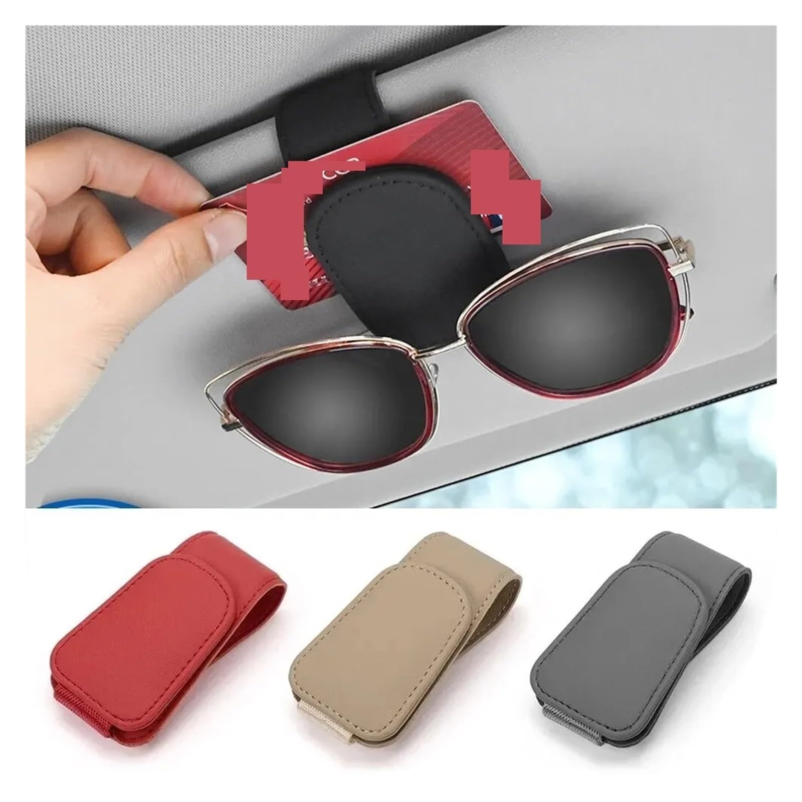 Porta Occhiali per Auto per Clip per Gancio per Occhiali in Pelle con Visiera Parasole Automatica Universale Porta in Portaoggetti Magnetico Multifunzione(Brown)