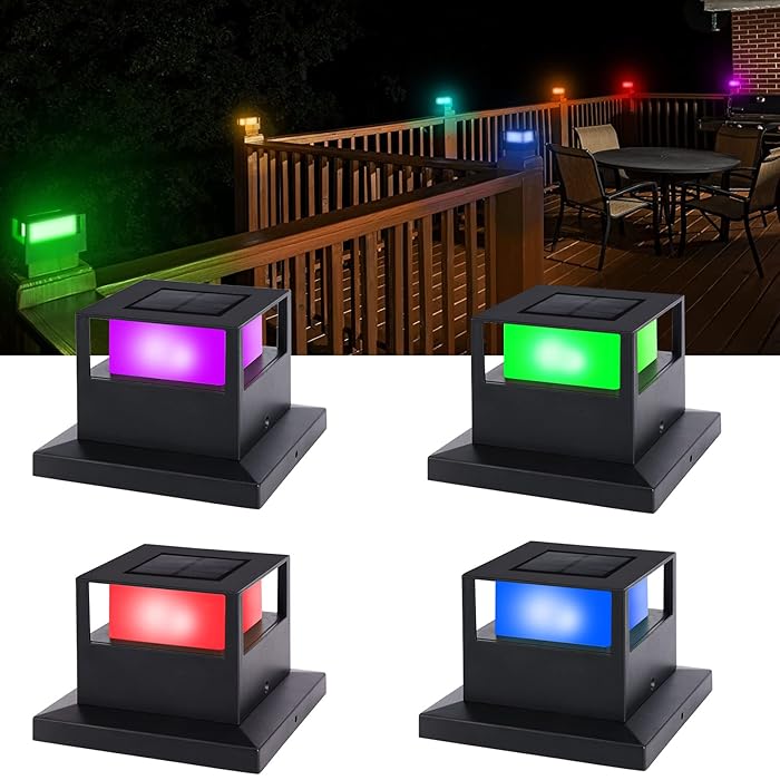 Buy Toyiew Solar Post Cap Lights, Solar Powered Outdoor Lights SMD RGB