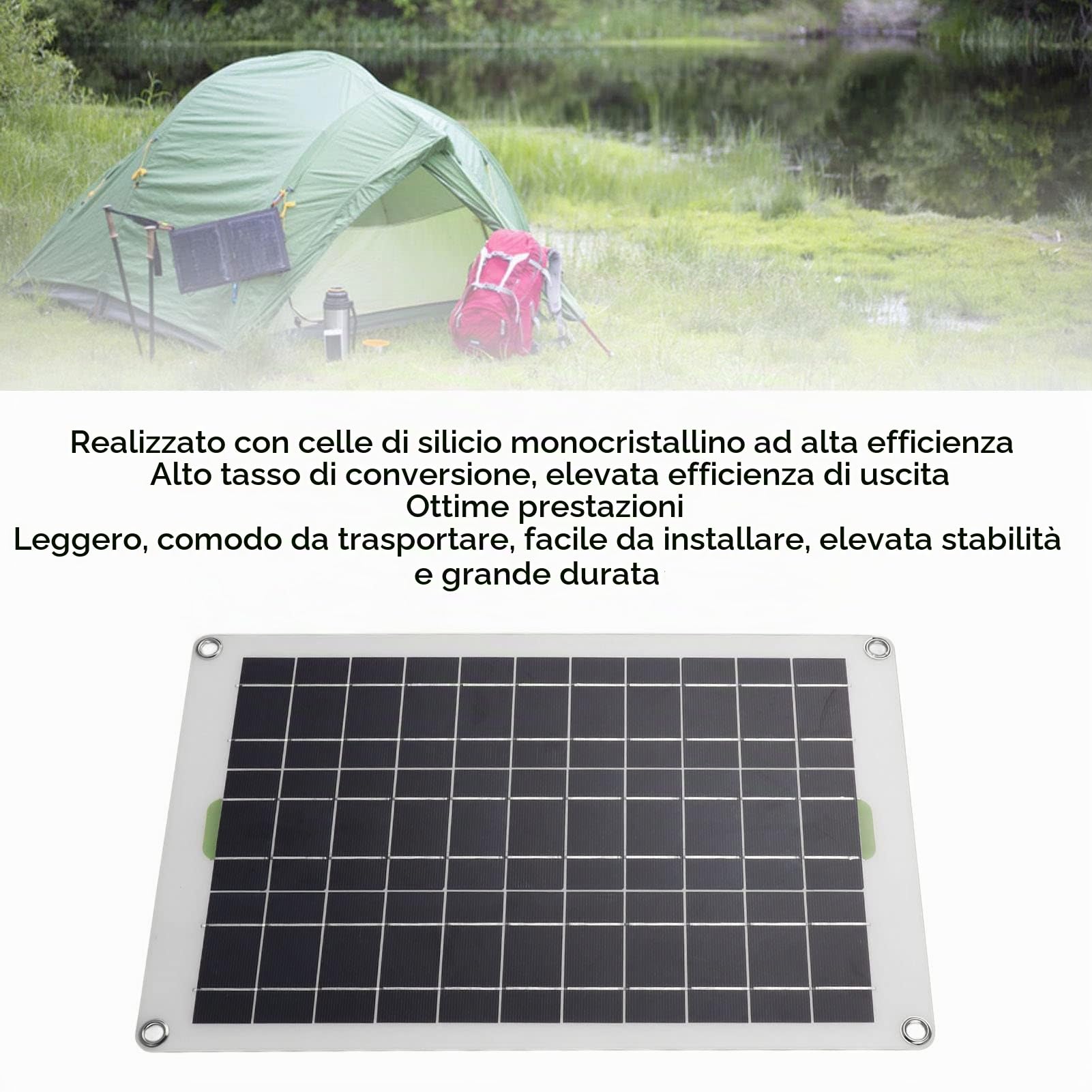 Kit Pannello Solare, 50W 30A 12V 24V Portable Monocrystalline Silicon Solar Power Panel con Controller, Suckers, Alto Tasso di Conversione Pannelli Solari per Barca