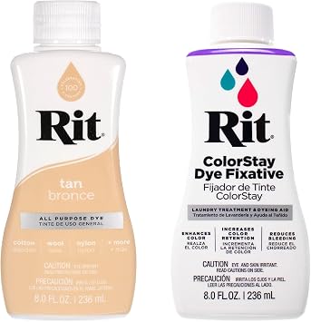 Rit Dye 8 Oz. Liquid Fabric Dye for Clothing, Decor, and Crafts Tan with Color Fixative
