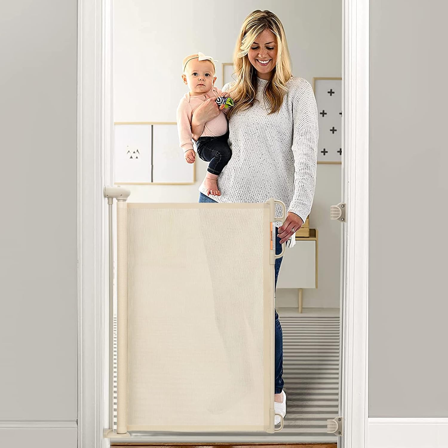 Momcozy Retractable Baby Gate: Extra Wide 71" Mesh Safety Gate 33" Tall for Stairs, Doorways, Pets - Indoor/Outdoor