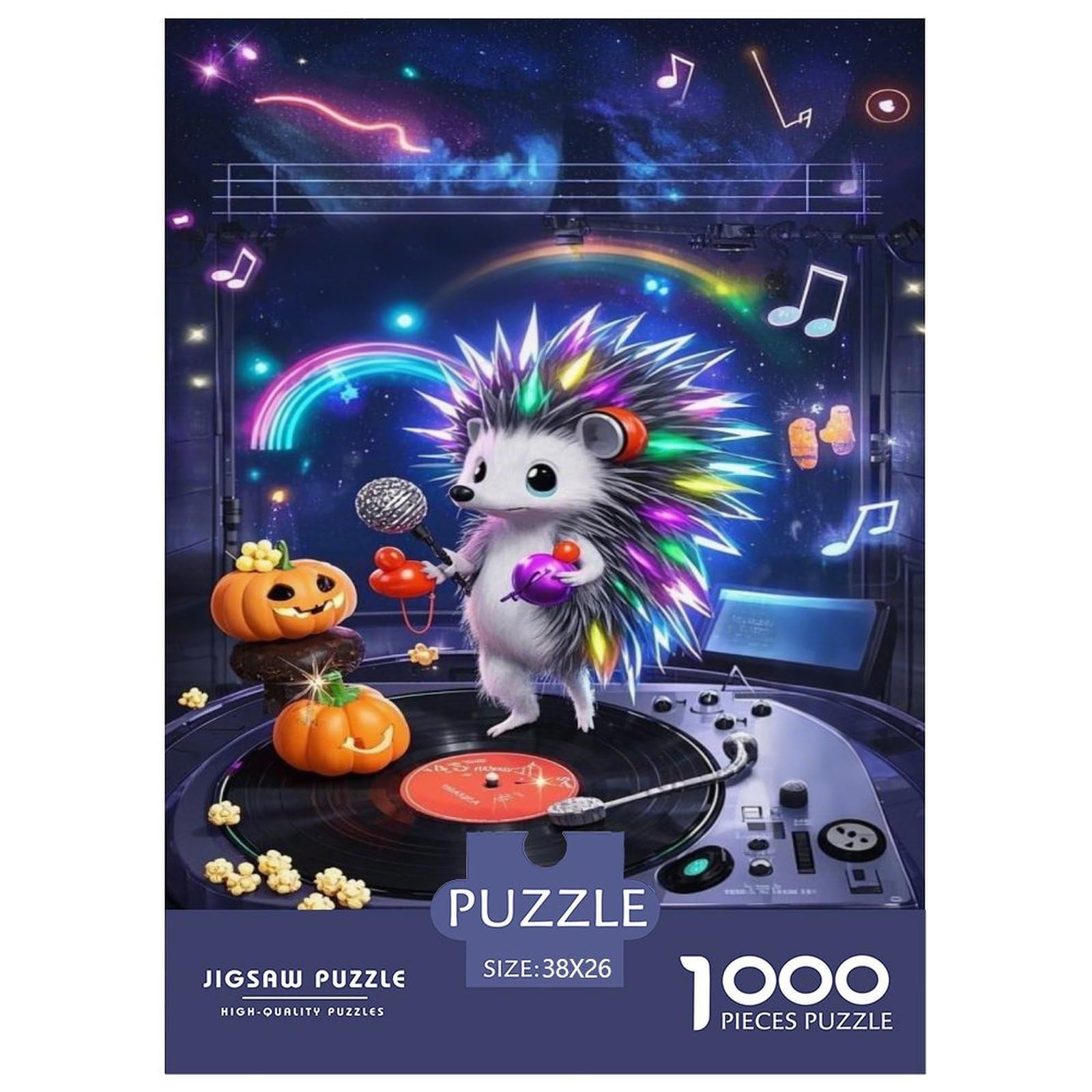 Hedgehog Jigsaw Puzzles 1000 Piece Challenge Game for Adults,Rainbow Impossible Jigsaw Puzzles 1000 Piece Puzzle Educational Games 38x26cm/1000pcs
