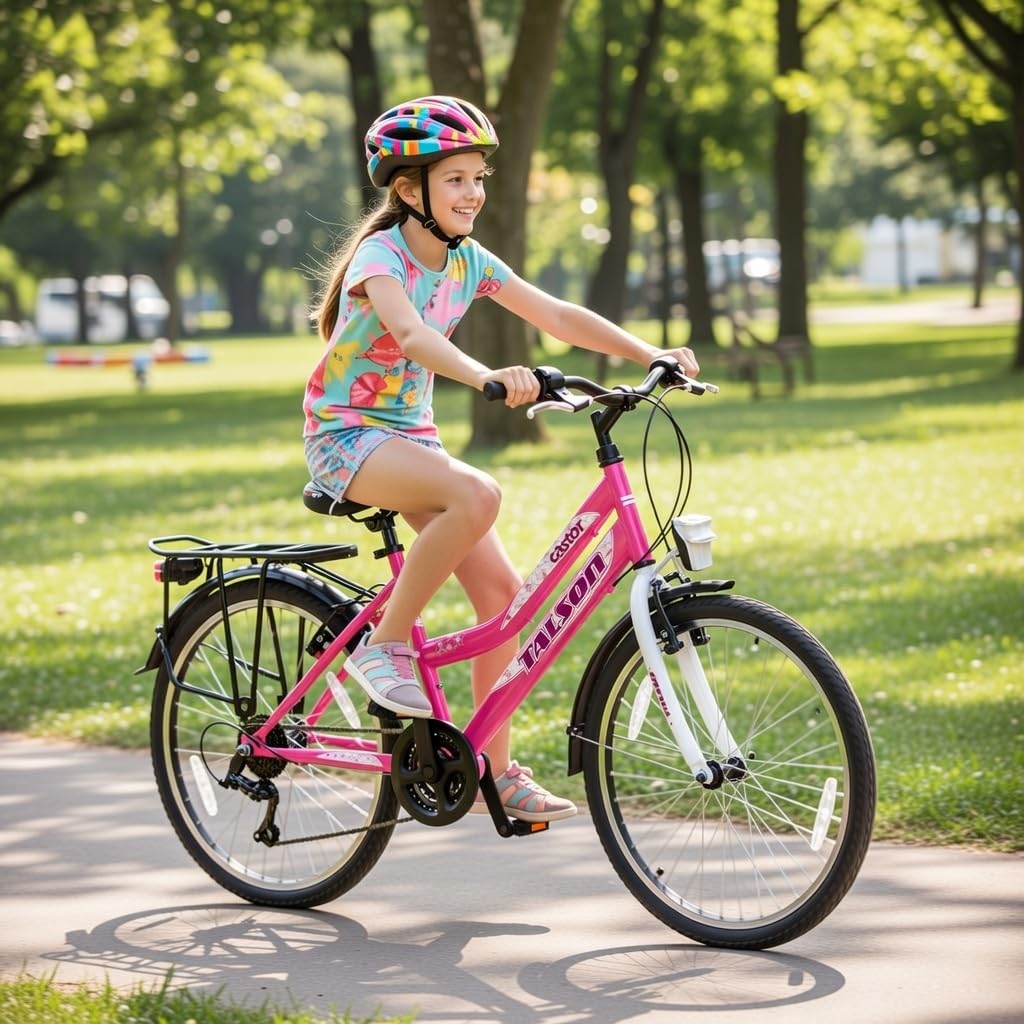 24 Zoll Mädchenfahrrad 21-Gang Shimano Schaltung mit Beleuchtung nach STVO Rosa Doppelrahmen