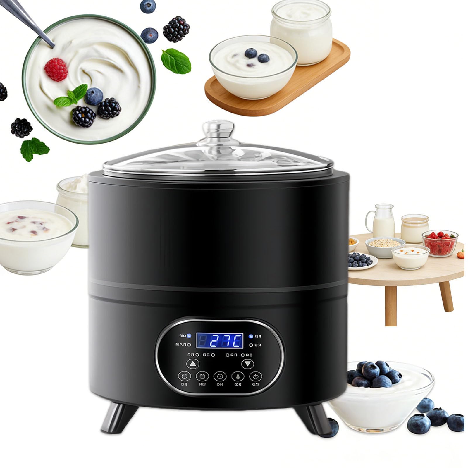 FBJAMZ Yogurt Maker Stainless Steel Fermentation Machine, 360° Constant Temperature for Greek Yogurt and Fruit Vinegar Preparation (Black 12L)