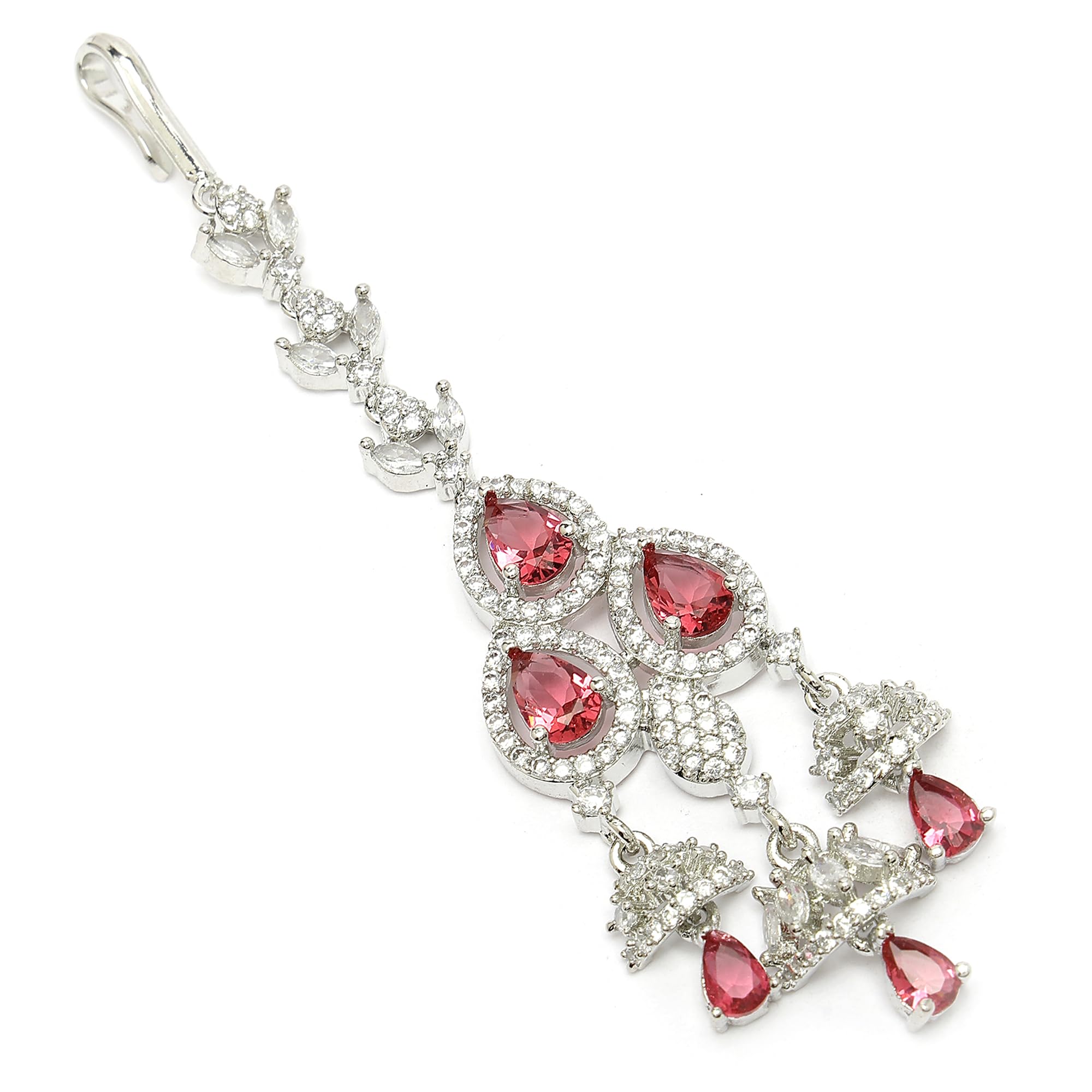 Zeneme Silver Plated Maang Tikka for Women Beautiful AD/American Diamond Studded Rhodium Plated Crystal Maang Tikka for Women and Girls (Red AuroraS Glow Maang Tikka) (B0D94CCLW1) Amazon Price History, Amazon Price Tracker
