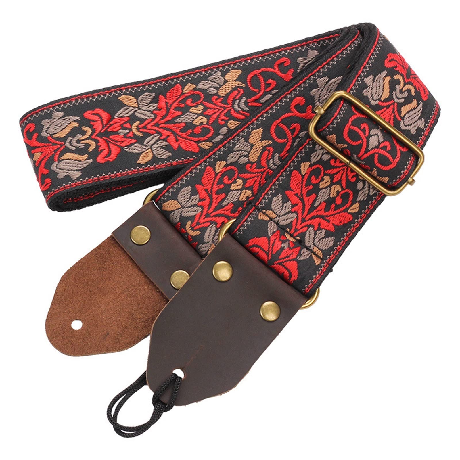 Pasek do gitary, Pasek gitarowy regulowany 85-150 cm wzór haftu biały czarny
