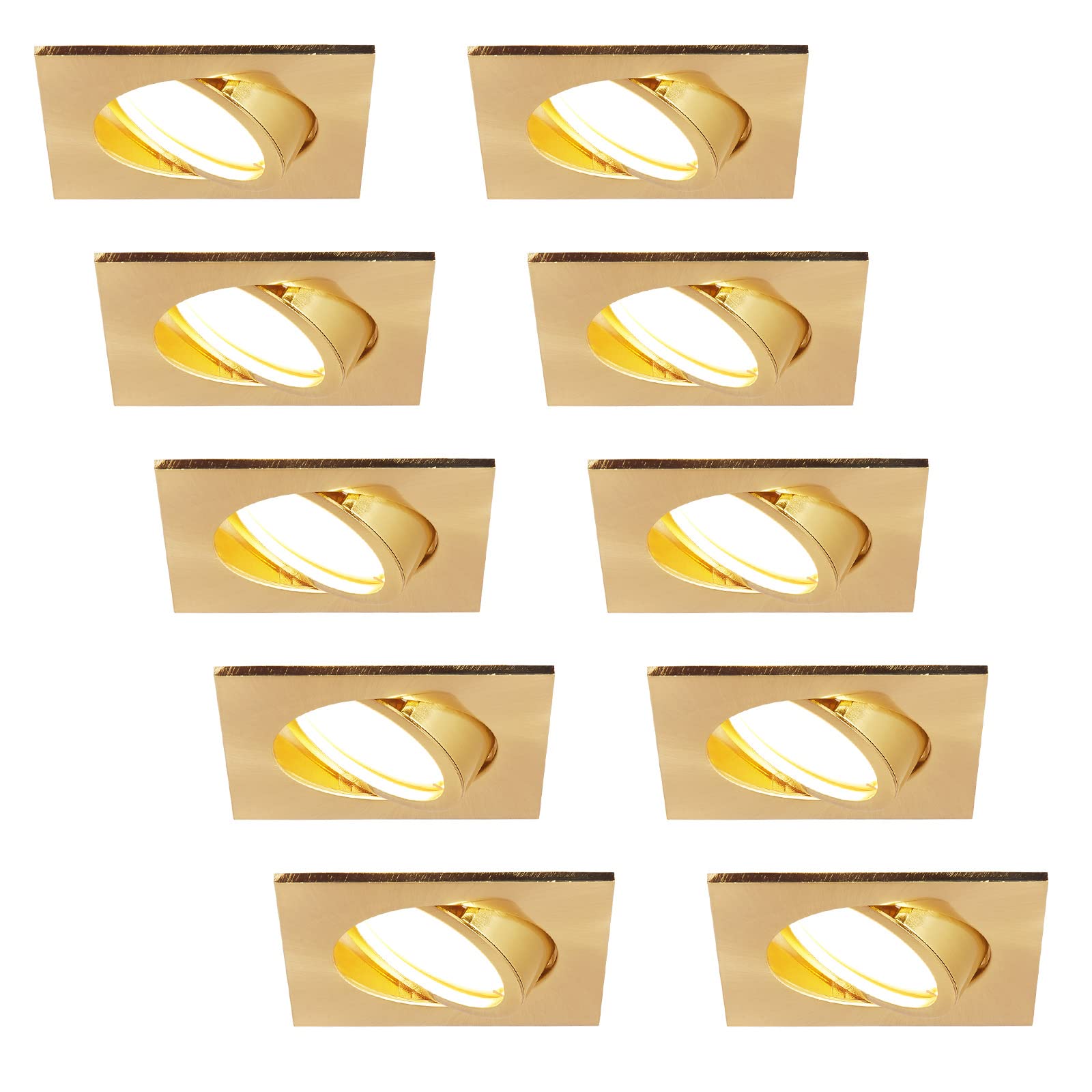 HCFEI LED Einbaustrahler ultra Flach | 425 Lumen | 230V 5W | Dimmbar | Gehäuse Eckig | Schwenkbar | Gold farbig (10er - Warmweiß)