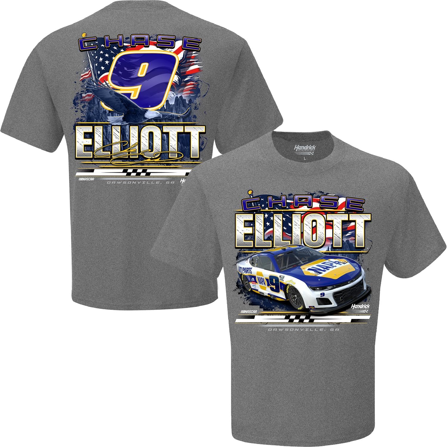 Checkered Flag Sports Chase Elliott 2026 NAPA Patriotic Eagle Car 2-Spot T-Shirt Gray