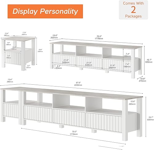 Miniatura 3 de WAMPAT Soporte de TV para TV de 85 pulgadas + con luz LED de 16 colores, centro de entretenimiento blanco para mesa consola de TV de 60 a 75