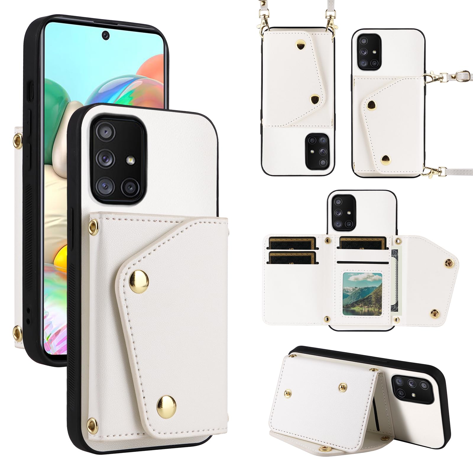 Dibosom Luxury Wallet Case for Samsung Galaxy A71 5G with Thin Slim Flip Purse & Shoulder Strap,PU Leather Credit Card Holder Stand Accessories Cell